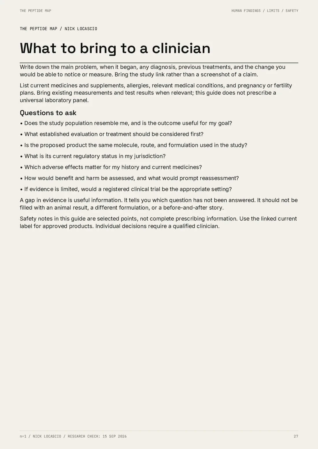 Page 27 of The Peptide Map: What to bring to a clinician