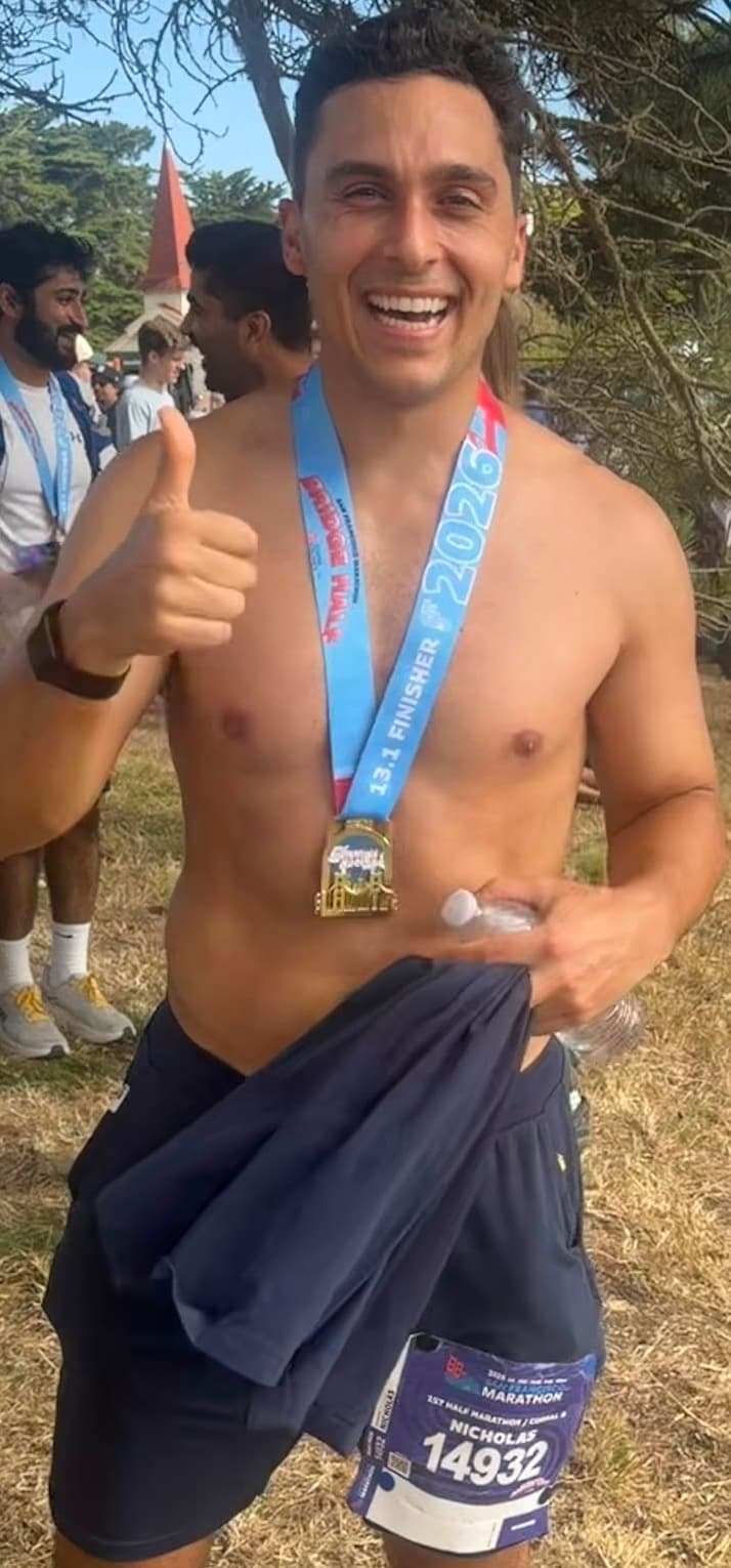 Nick after finishing a half marathon in 2026