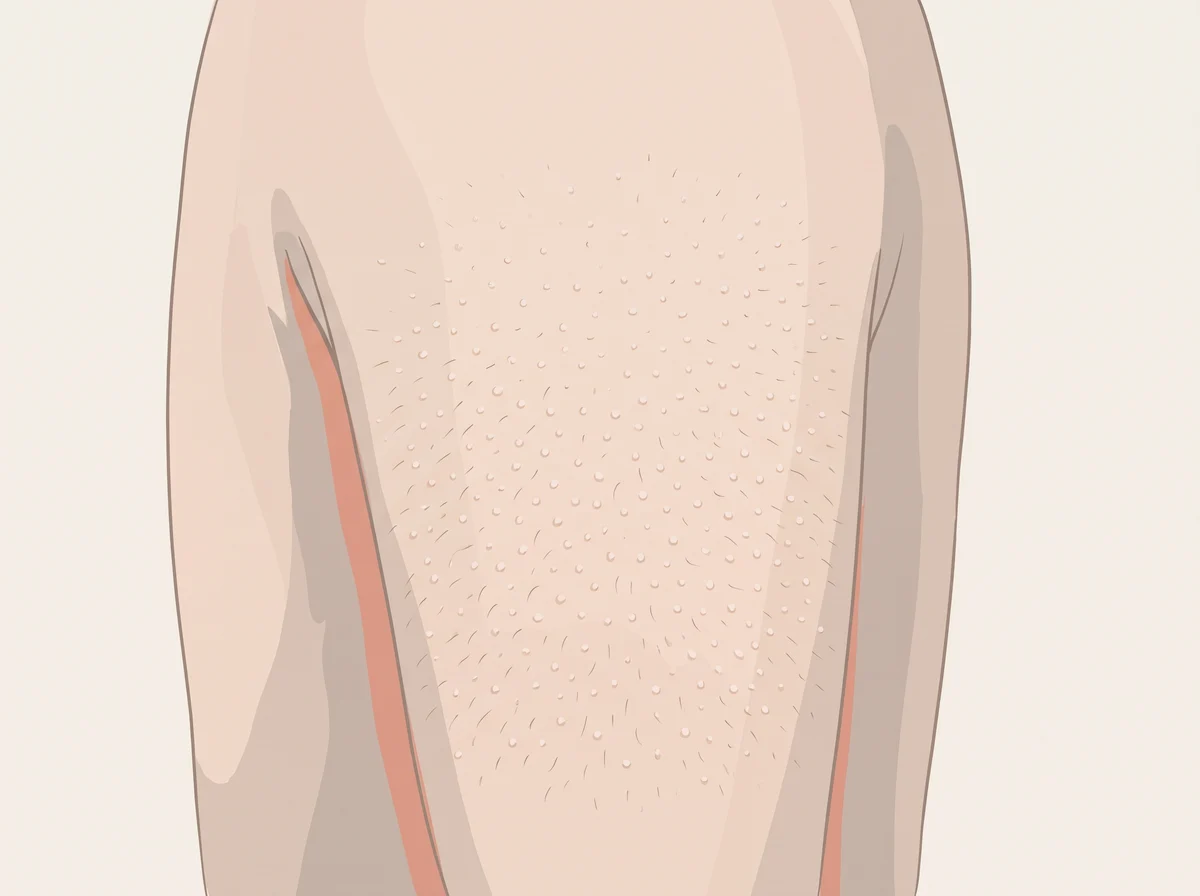 Illustration of tiny rough bumps on the backs of the arms. Small, rough bumps that feel like sandpaper, mostly on the backs of the upper arms. They can also show up on the thighs, butt, or cheeks, and may look skin-colored, pink, or red.