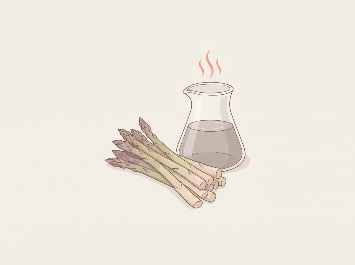 Illustration of pee that smells after asparagus, or a nose that cannot smell it. Your pee has a strong sulfur or cooked-cabbage smell soon after you eat asparagus. Or you have eaten plenty of asparagus and never noticed a thing.