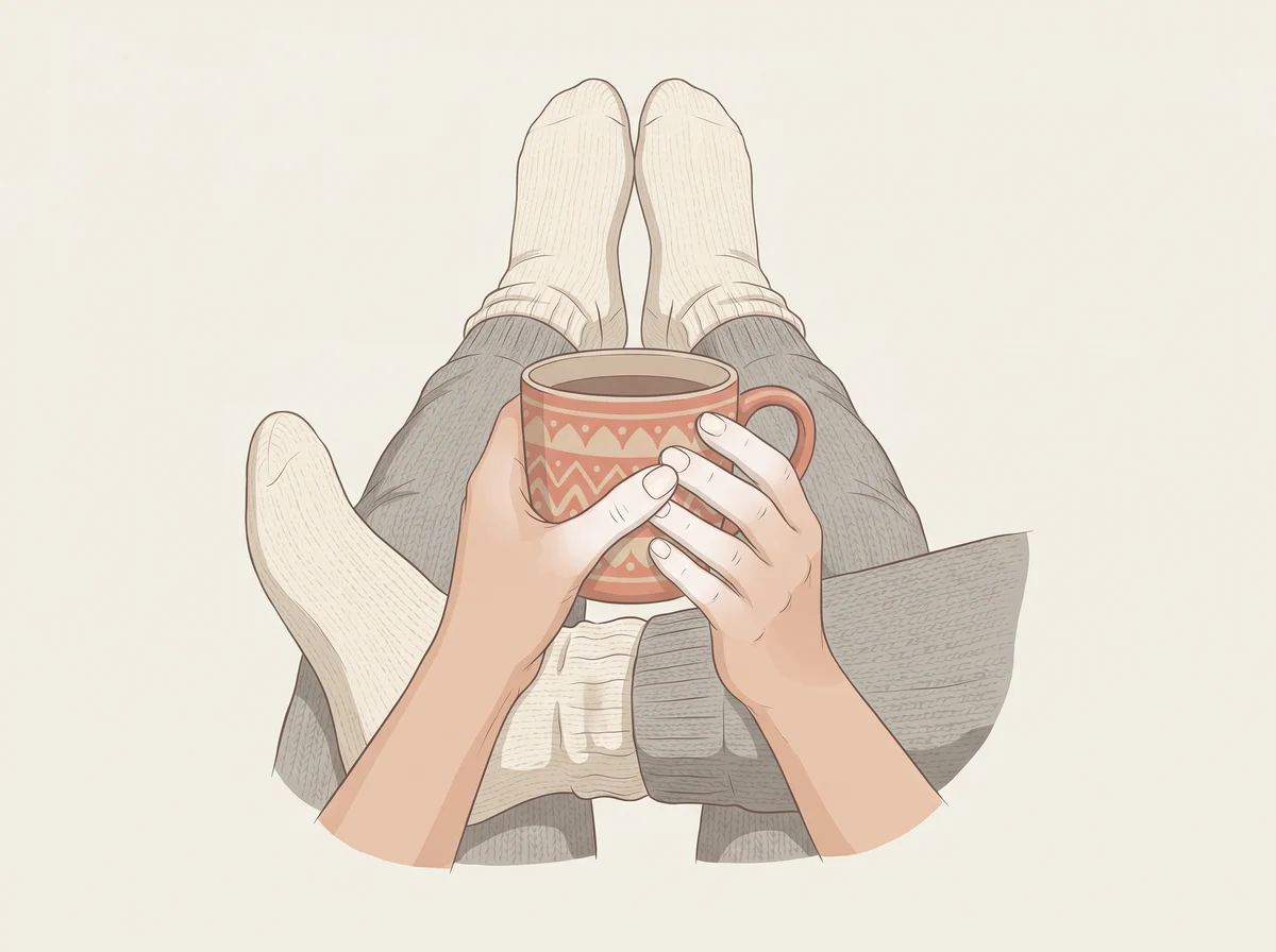 Illustration of hands and feet that are always cold. Your hands and feet feel cold to you or to others, even in a room where most people feel fine, and they take a long time to warm up.