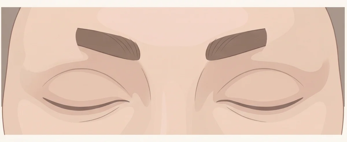 Illustration of thinning outer eyebrows. The outer third of the eyebrow, the part nearest the ear, gets thin or disappears on both sides. The inner part of the brow stays fuller.