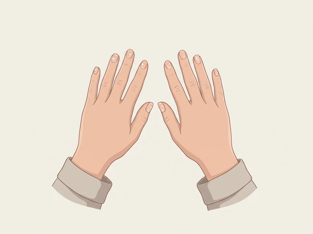 Illustration of small white spots on the nails. One or a few small white dots or flecks on a nail. They appear in different places on different nails and move toward the tip as the nail grows.